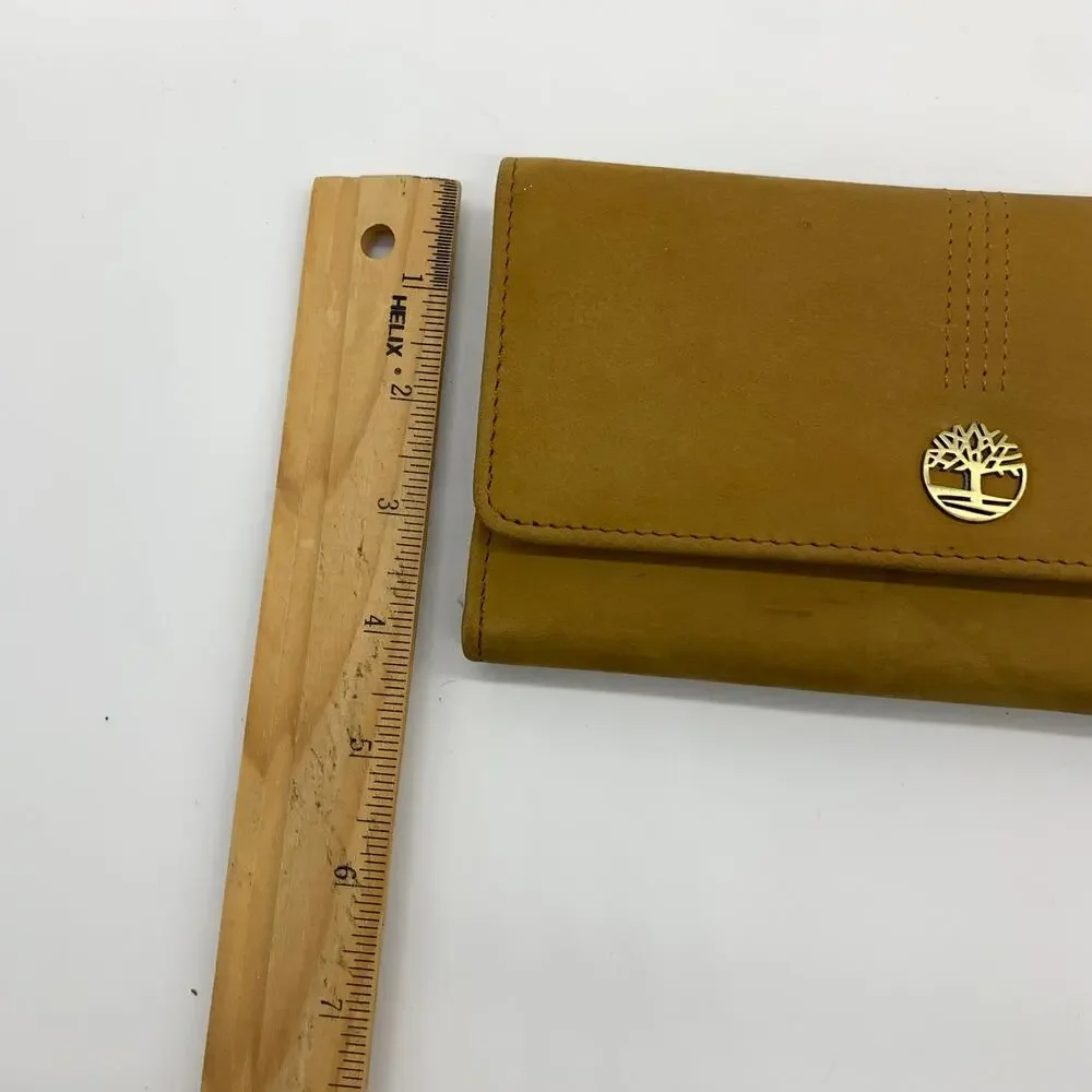 Timberland Leather Long Wallet Women Yellow Snap Enclosure
